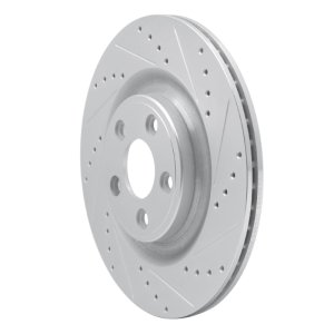 Jaguar XJ Brake Rotor (1) - Rear Right - R1 Concepts - Drilled & Slotted - Silver - `14-`21